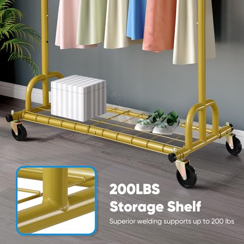 Clothing Rack Gold Clothes Rack Heavy Duty Garment Rack for Hanging Clothes 525LBS Commercial Clothing Racks with Wheels for Bedroom - Bel Marant