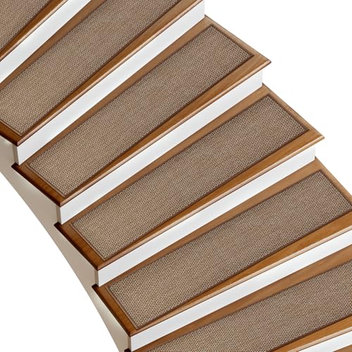 Linen Stair Treads Non Slip 10pcs Comfortable Stair Runner for Wooden Steps Peel and Stick Stairs Carpet Treads Indoor Staircase Covers Mat with Self