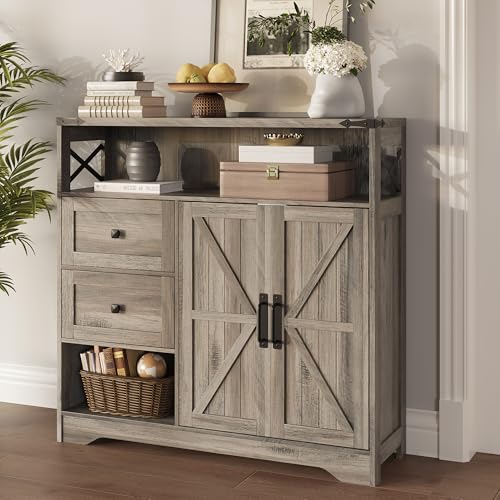 Farmhouse Storage Cabinet with Drawers and Open Storage
