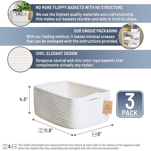 11.8"x8"x4.5” Storage Baskets for Shelves 3 Pack (3 Count)