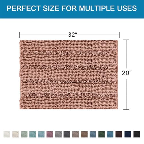 Bath Rugs for Bathroom Non Slip Bath Mats Extra Thick Chenille Striped Rug 20" x 32" Absorbent Non Skid Fluffy Soft Shaggy Washable Dry Fast Plush Mat for Indoor