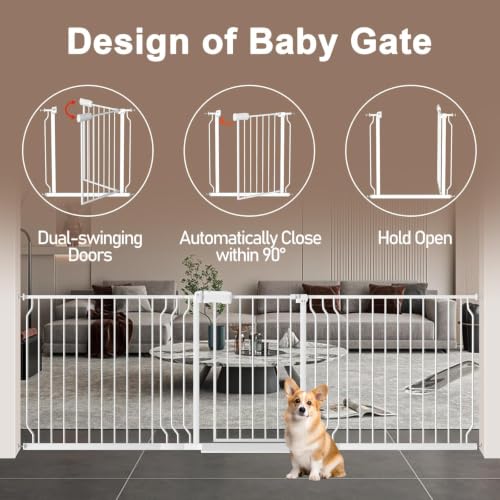 52.76 62.2" Extra Wide Baby Gate Pressure Mounted 30" Tall White