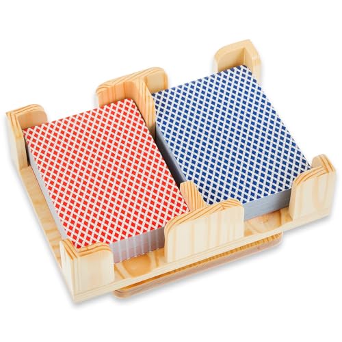 Upgraded 2 Decks Wood Playing Card Holder 360° Rotating