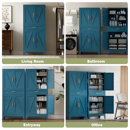 Farmhouse Storage Kitchen Pantry Cabinet with 4 Barn Door