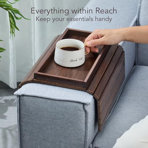 DETOR Couch Arm Tray with Spacious 12.4" x 5.4" Storage Box