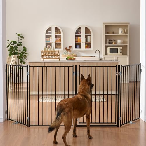 Freestanding Dog Gate with Door for Indoor & Outdoor