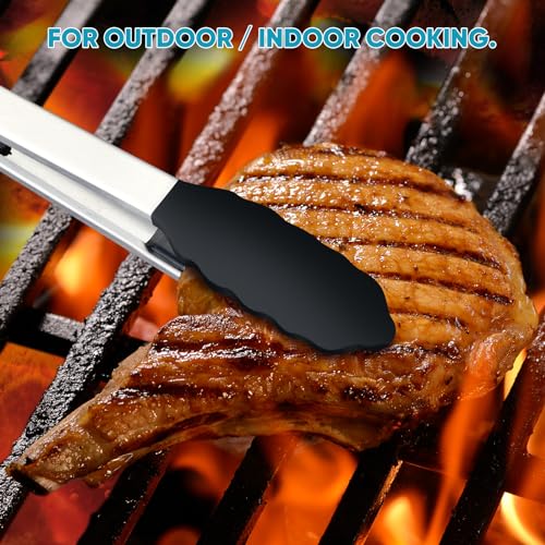 3 Pack Kitchen Tongs for Cooking with Silicone Tip (3 Count)
