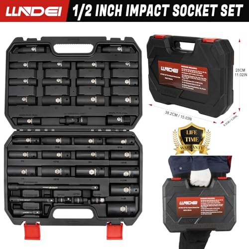 1 2" Drive Deep Impact Socket Set 37Pcs SAE (37 Count)