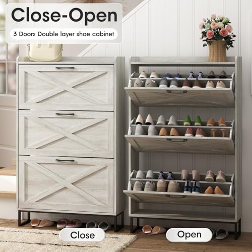 Shoe Storage Cabinet with 3 Flip Drawers