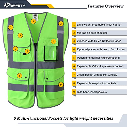 Safety Vest for Men Women Reflective Hi Vis JK150 Green 5XL