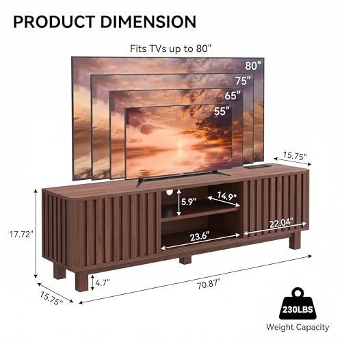 70 Inch Walnut Fluted TV Stand for 80 Inch TVs