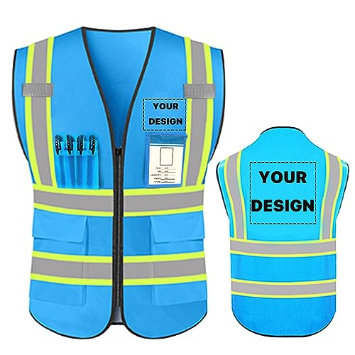 High Visibility Safety Vest Custom Your Logo Safety Workwear with Pockets and Reflective Strips