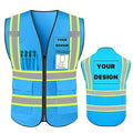 High Visibility Safety Vest Custom Your Logo Safety Workwear with Pockets and Reflective Strips