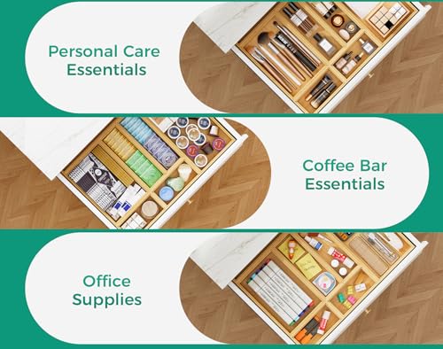 Bamboo Kitchen Drawer Organizer Boxes 12" x 3" Stackable Wooden Organizers (2 Count)
