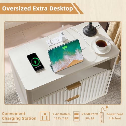 31" Wide Fluted Nightstand with Charging Station
