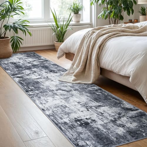 Modern Abstract Rug Runner for Hallway 2x8 Grey