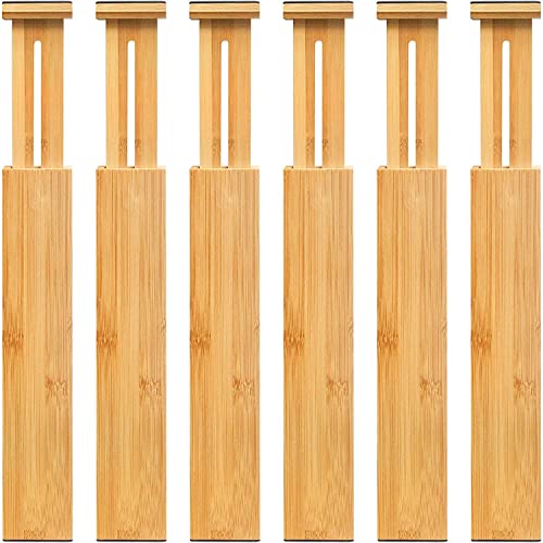 6 Pack Adjustable Bamboo Drawer Dividers (6 Count)