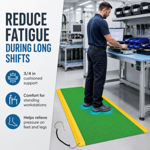 1 Pack 3'x5' ESD Anti Fatigue Mat with Ground Wire