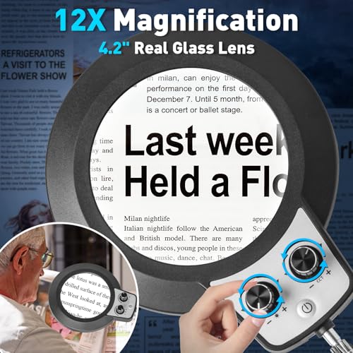12X Magnifying Glass with Light and Stand
