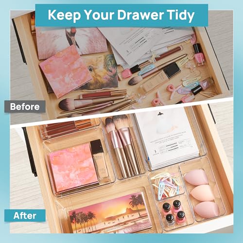 15 PCS Clear Plastic Drawer Organizers Set (15 Count)
