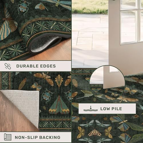 Dark Green 4x6 Washable Area Rug for Living Room (24 Sq Ft)