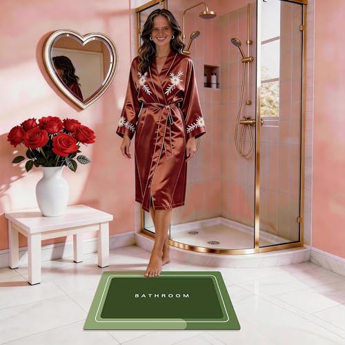 Bath Mat Bathroom Mat Rugs Super Absorbent Shower Mats Non Slip Quick Dry Thin Rubber Mats for Bathroom Floor Fit Under Door