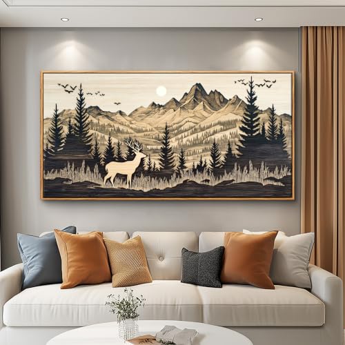 Large Canvas Wall Art For Living Room Wall Decor For Farmhouse Bedroom Office Restaurant Decoration Prints Pictures Abstract Woodland Moose Landscape Painting Home Decor 24"X48" Wood Frame
