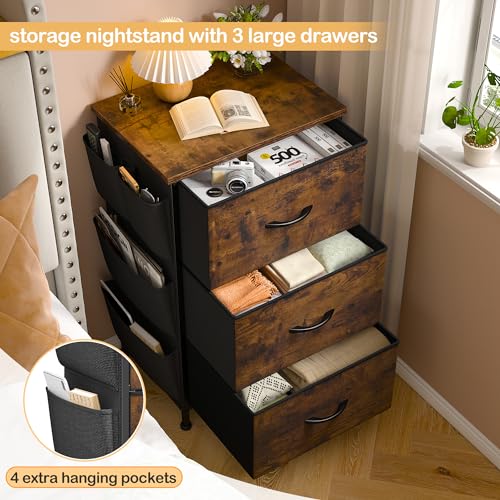 Night Stand Set of 2 with 3 Drawers for Bedroom (2 Count)