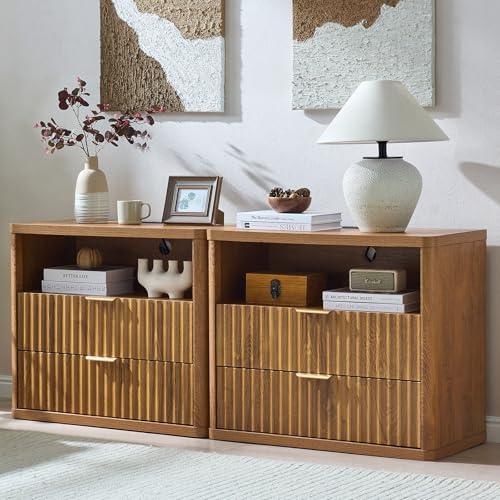 31" Wide Fluted Nightstand Set of 2 with Charging Station (2 Count)