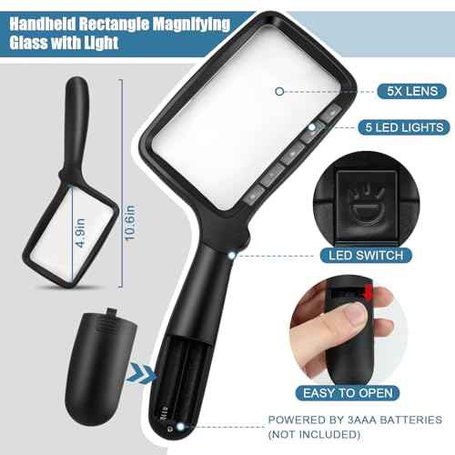 Folding Handheld Magnifying Glass with Light