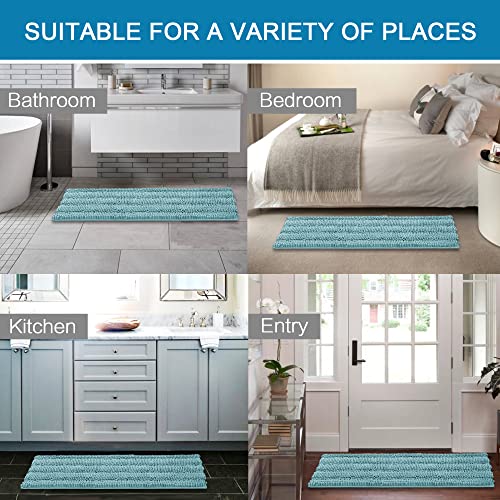 Bathroom Rugs Bath Mats Sets Super Absorbent Chenille Striped Bath Mats Non Skid Machine Wash Dry Rugs for Bathroom Floor Set of 2