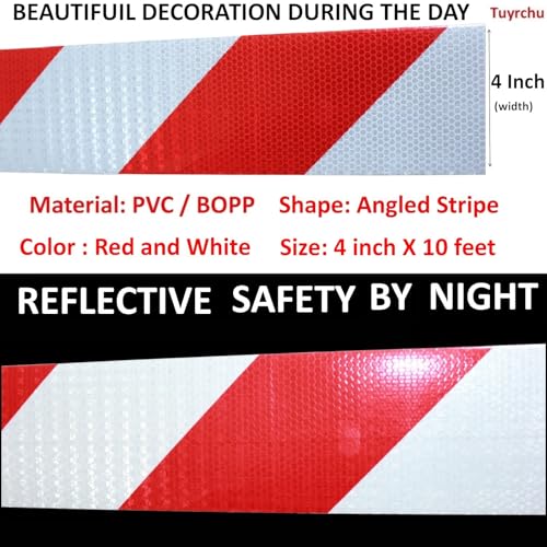 Reflective Tape Red and White 4 inch X 10 feet (10 Foot)