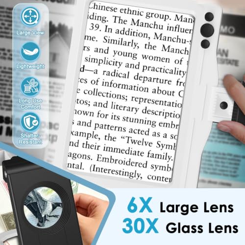30X 6X Rechargeable Magnifying Glass for Reading