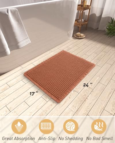 Upgraded Waffle Bath Mat Ultra Absorbent Non Slip Bathroom Mat (2 Sq Ft)