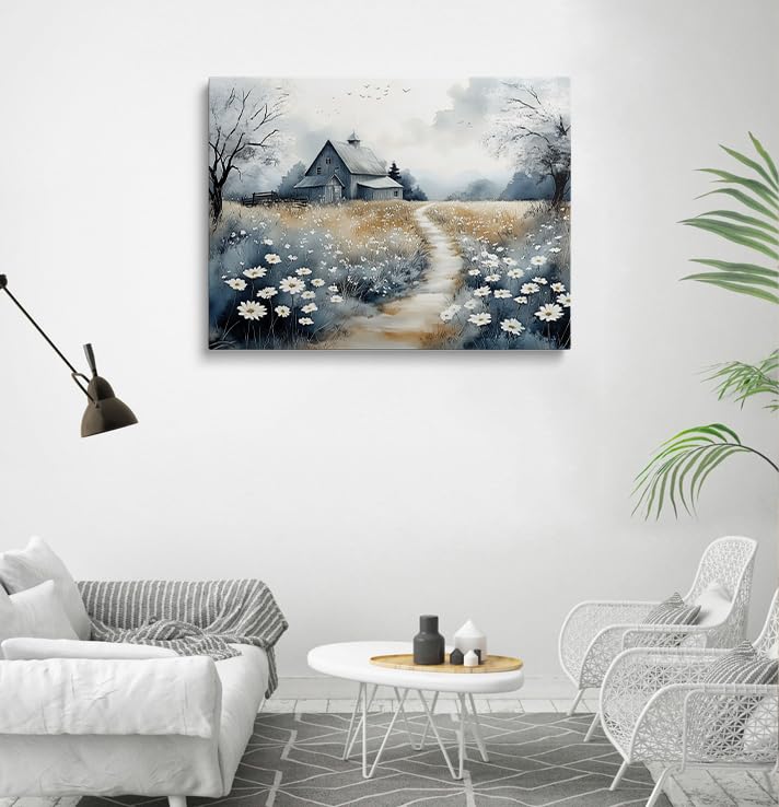 Framed Vintage Print French Country Farmhouse Floral Nature Picture Wall Decor Gift Retro Poster Rustic Painting Bird and Tree Flower Canvas Wall Art Painting for Living Room Bathroom