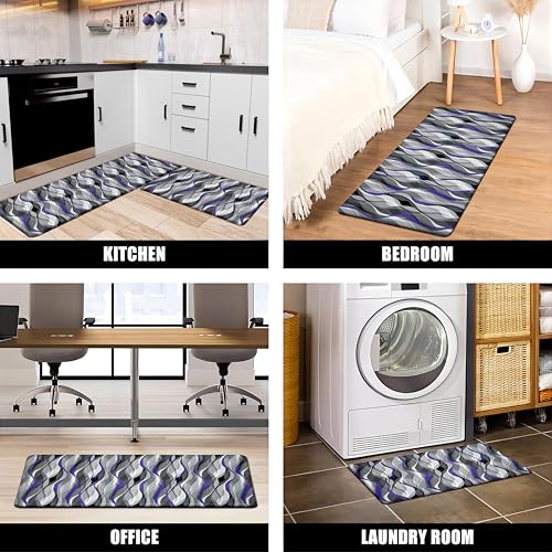 Kitchen Mats for Floor Modern Abstract kitchen rugs Grey and Purple Stripe Anti Fatigue Kitchen Mats Waterproof Floor Mats Cushioned Non