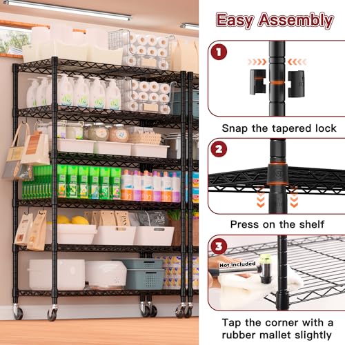 6 Tier 36" W X 18" D X 78" H Wire Shelving with Wheels 1500lbs (4 Count)