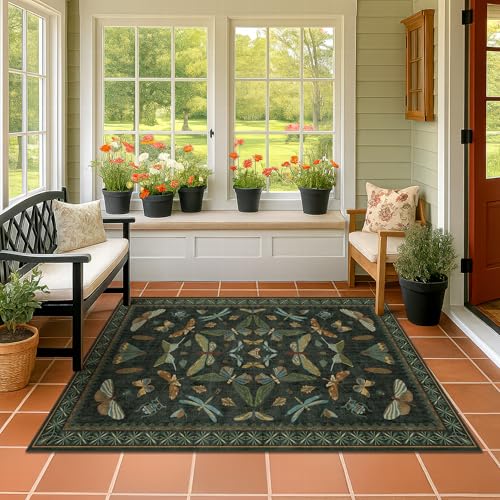 Dark Green 4x6 Washable Area Rug for Living Room (24 Sq Ft)