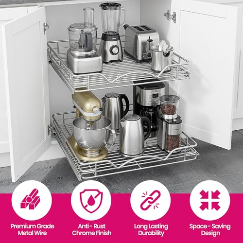 2-Tier Pull-Out Cabinet Organizer for Kitchen, 17" W x 21”D x 16.5" H - Bel Marant