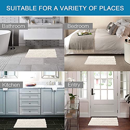 Bathroom Rugs Bath Rugs for Bathroom Non Slip Bath Mats Extra Thick Chenille Striped Rug 17" x 24" Absorbent Soft Shaggy Washable Dry Fast Bath Mats for Bath Room Floor