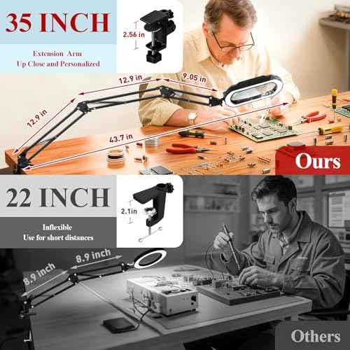 12X 30X Square Magnifying Glass with Light and Clamp