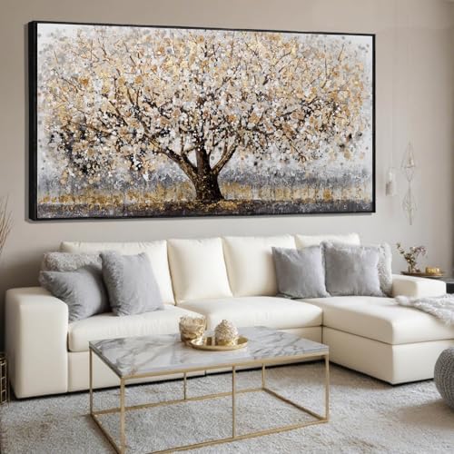 Gold Foil Canvas Wall Art Flower Wall Decor Plant Photo Prints Landscape Wall Decorations 29"x58" Large Artwork for Living Room Office