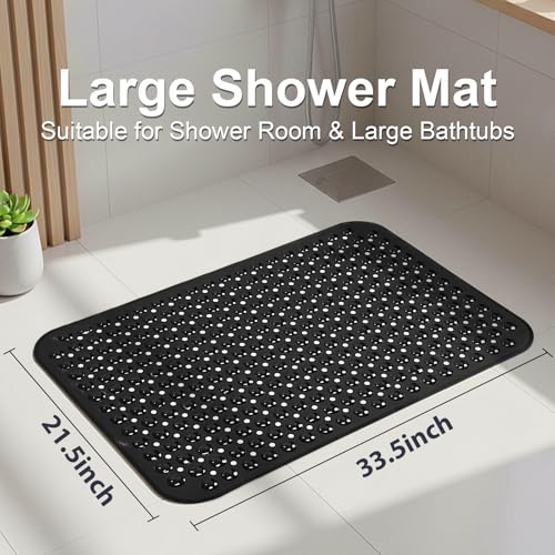 Large Shower Mat Bathtub Mat Bath Mat Non Slip Black 21.5"x33.5"