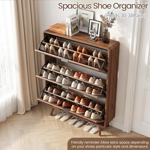 Fluted Shoe Storage Cabinet with 3 Flip Drawers