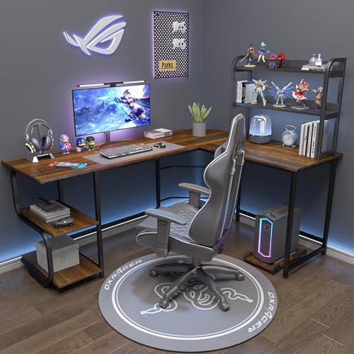Reversible L Shaped Desk with Shelves