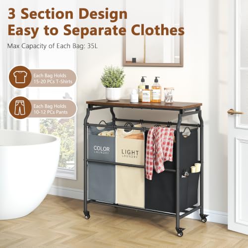 3 Section Laundry Sorter with Iorning Board