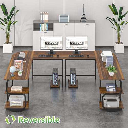 Reversible L Shaped Desk with Shelves