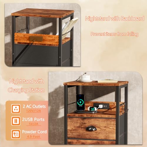 Nightstand with Charging Station for Dorm
