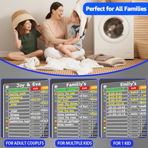 Acrylic Magnetic Chore Chart for Multiple Kids (13 Count)