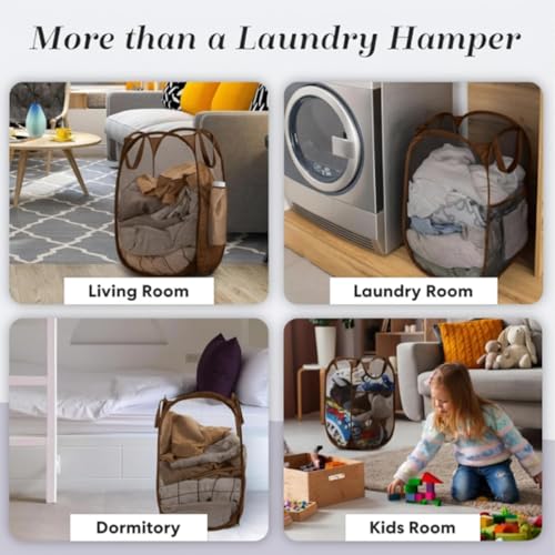 Collapsible Mesh Pop Up Laundry Hamper with Side Pocket